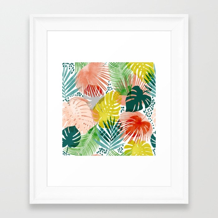 Tropical Garden, Botanical Colorful Jungle Watercolor Painting, Monstera Palm Nature Blush Bohemian Framed Art Print by 83 Oranges Modern Bohemian Prints - Scoop White - X-Small 8" x 10"-10x12 - Image 0