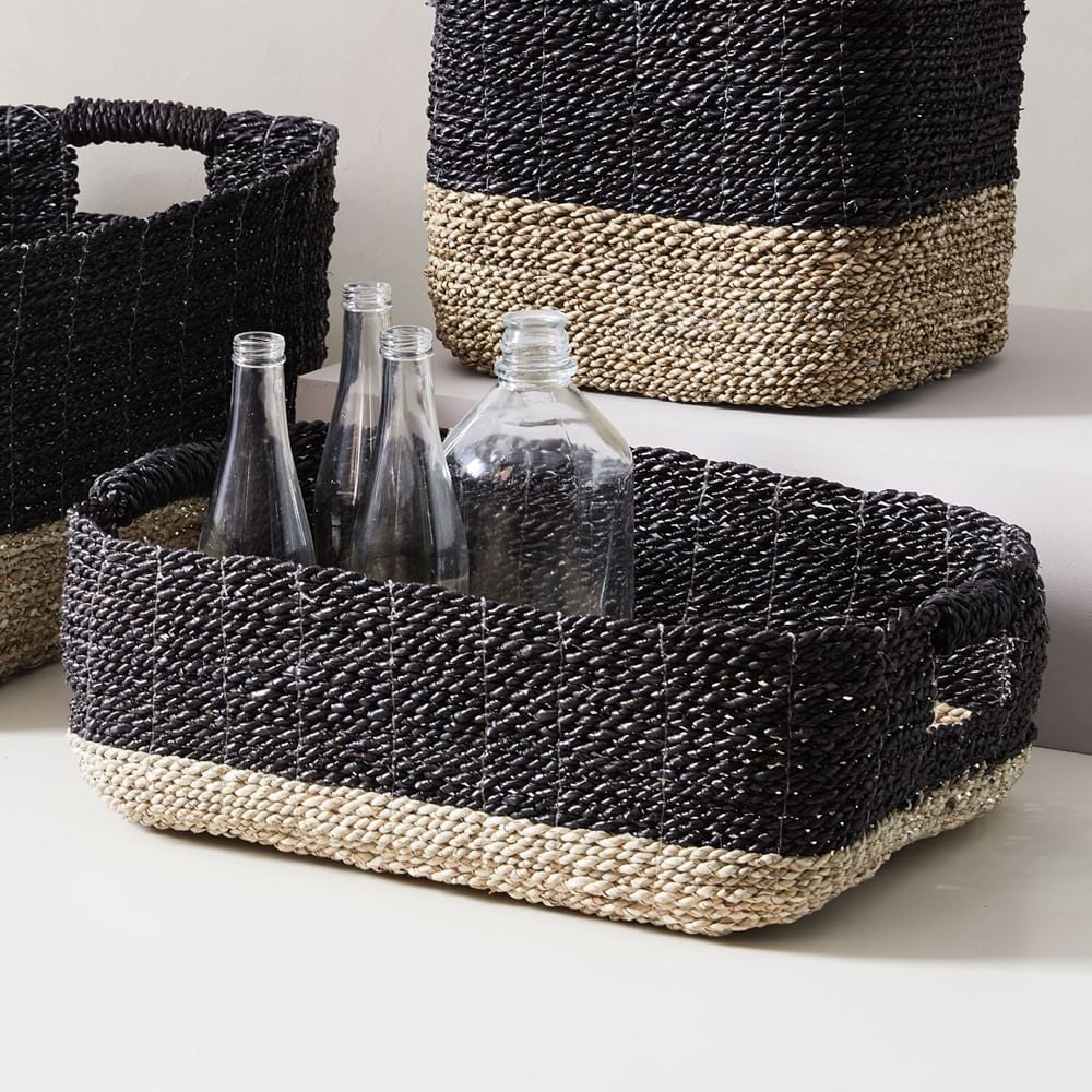 TWO-TONE WOVEN BASKET PACK S/2 BLACK/TAN UNDER THE BED BASKET - Image 0