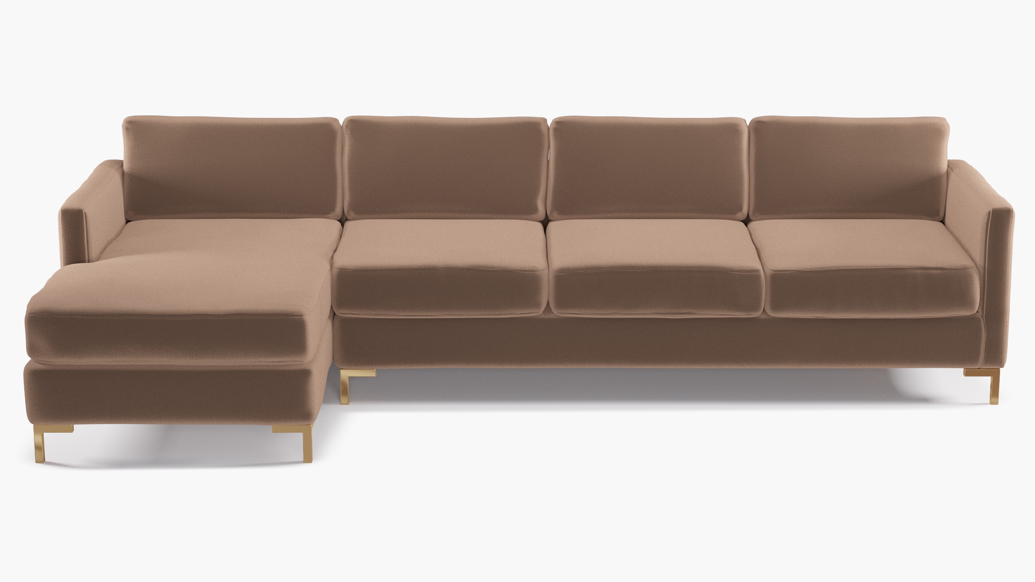 Modern Sectional, Left Facing, Mink Performance Plush Velvet, Brass L Leg - Image 0