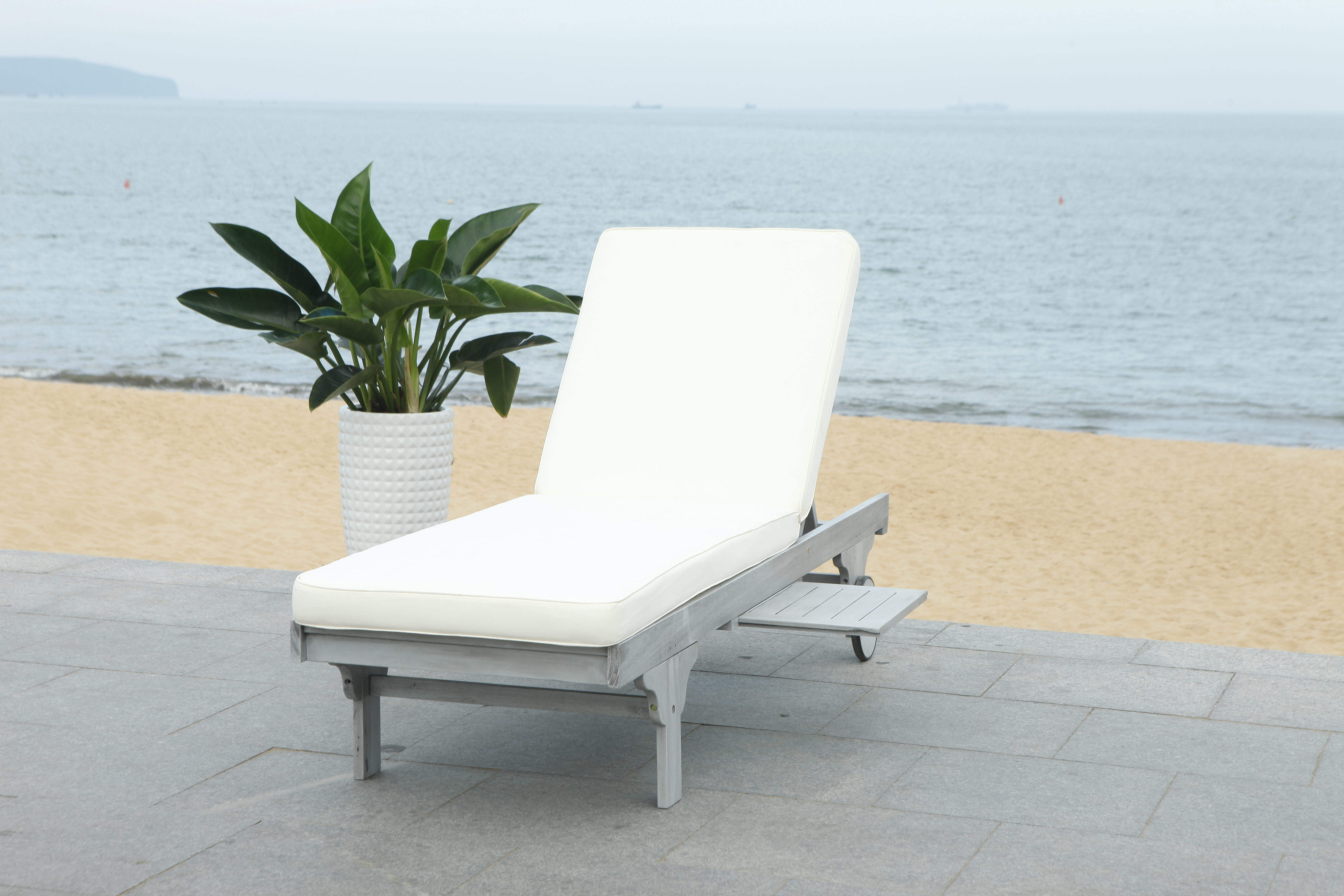 Newport Chaise Lounge Chair With Side Table, Ash Gray & White - Image 6