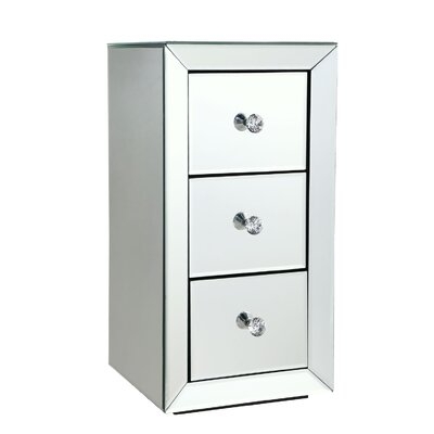 Silver 3-drawer Mirrored Nightstand, Bedside Table With Crystal Diamond Inlay - Image 0