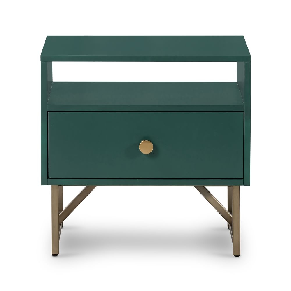 Modern Matte Wood and Brass Side Table- Juniper Green - Image 0