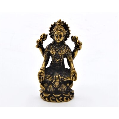 Small Lakshmi Sitting On Lotus Figurine. Hand Crafted On Solid Brass With Silver Patina. 1.25 Inch Tall - Image 0