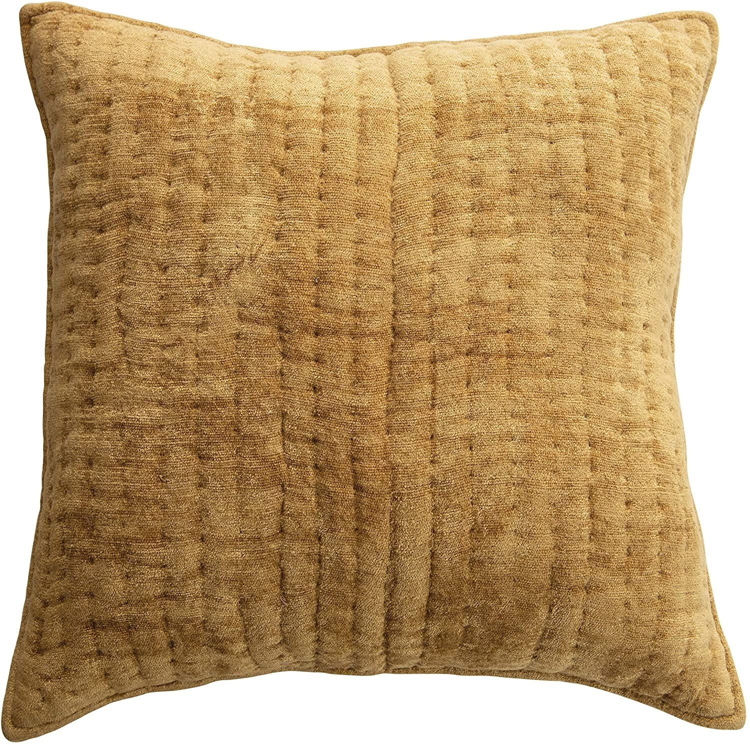 Square Mustard Quilted Cotton Chenille Pillow - Image 0