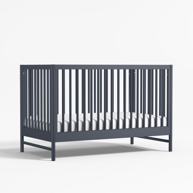 Classic Deep Navy Blue Wood Convertible Baby Crib - Image 0
