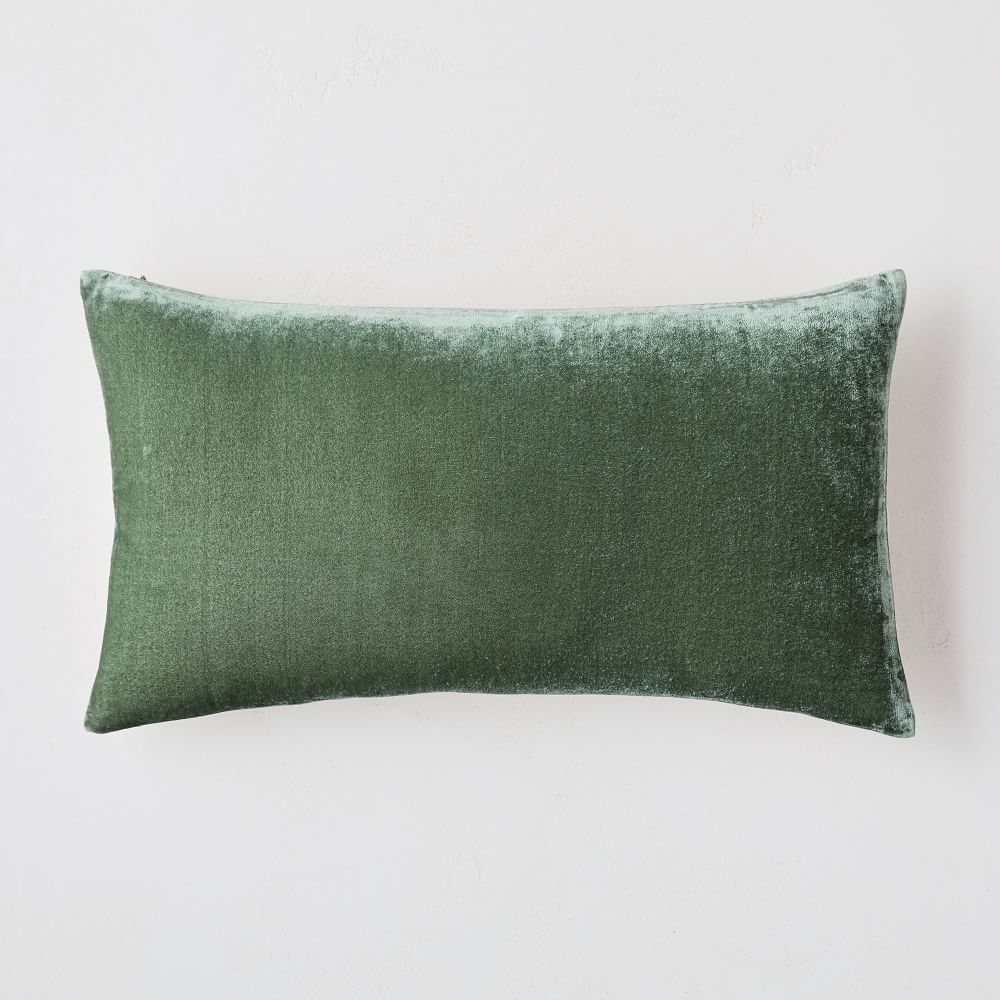 Lush Velvet Pillow Cover, 12"x21", Eucalyptus, Set Of 2 - Image 0