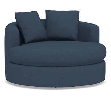 Balboa Upholstered Grand Swivel Armchair, Polyester Wrapped Cushions, Brushed Crossweave Navy - Image 0