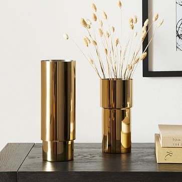 Brass And Enamel Tube Vase, Polished Brass, Small And Medium, Set of 2 - Image 2
