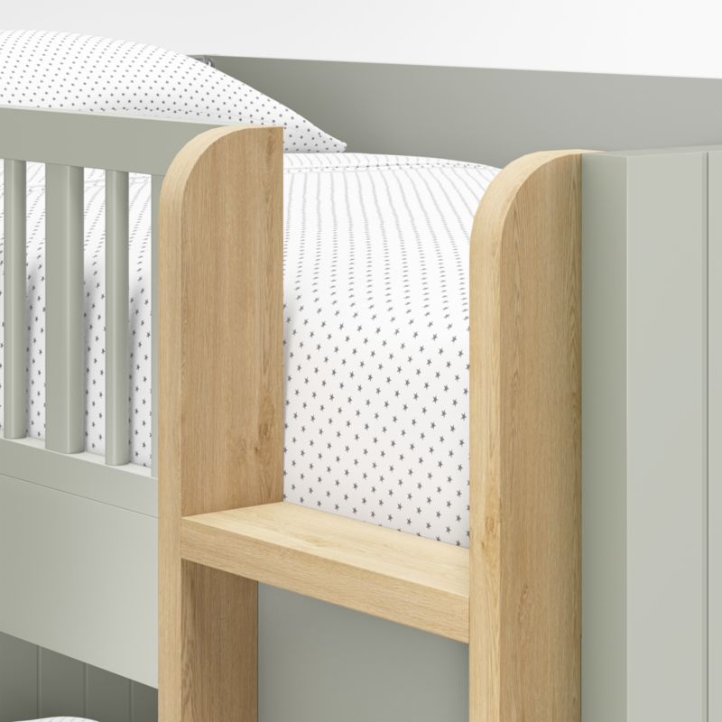 Finn Sage Green Wood Kids Convertible Bunk Bed with Oak Wood Ladder - Image 3