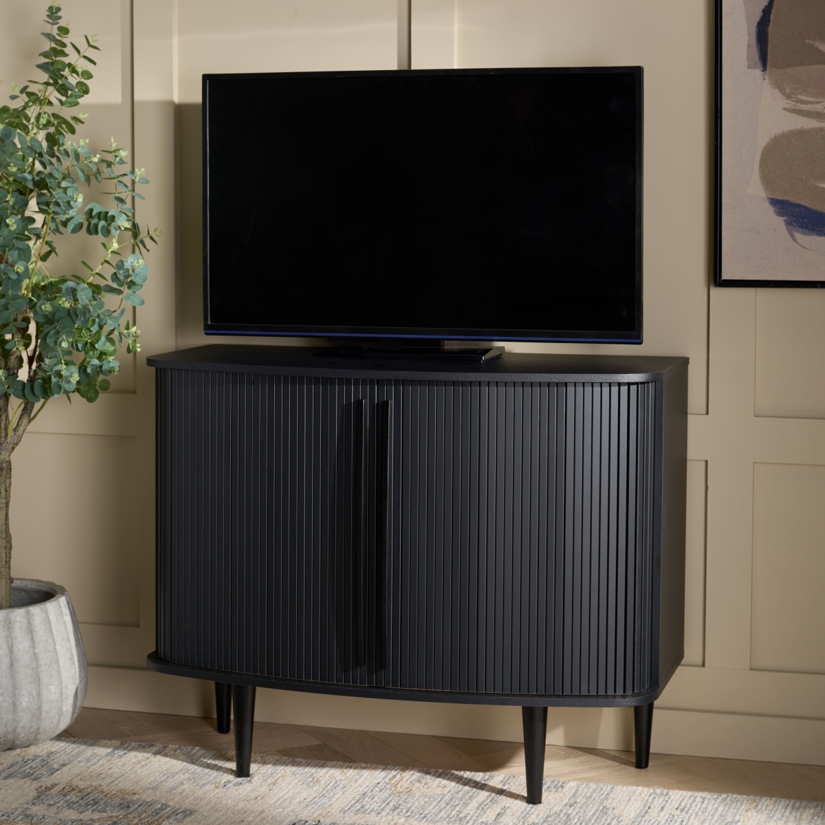 Sabby Tambour Door Compact Sideboard - Black - Image 1