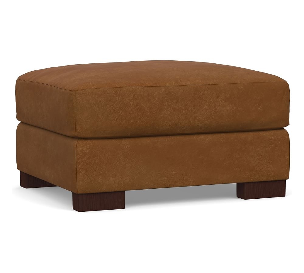 Turner Square Arm Leather Small Ottoman 30.5", Polyester Wrapped Cushions, Nubuck Caramel - Image 0