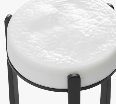 Cori 10" Round Accent Table, Recycled Milk Glass Top/Bronze Base - Image 1