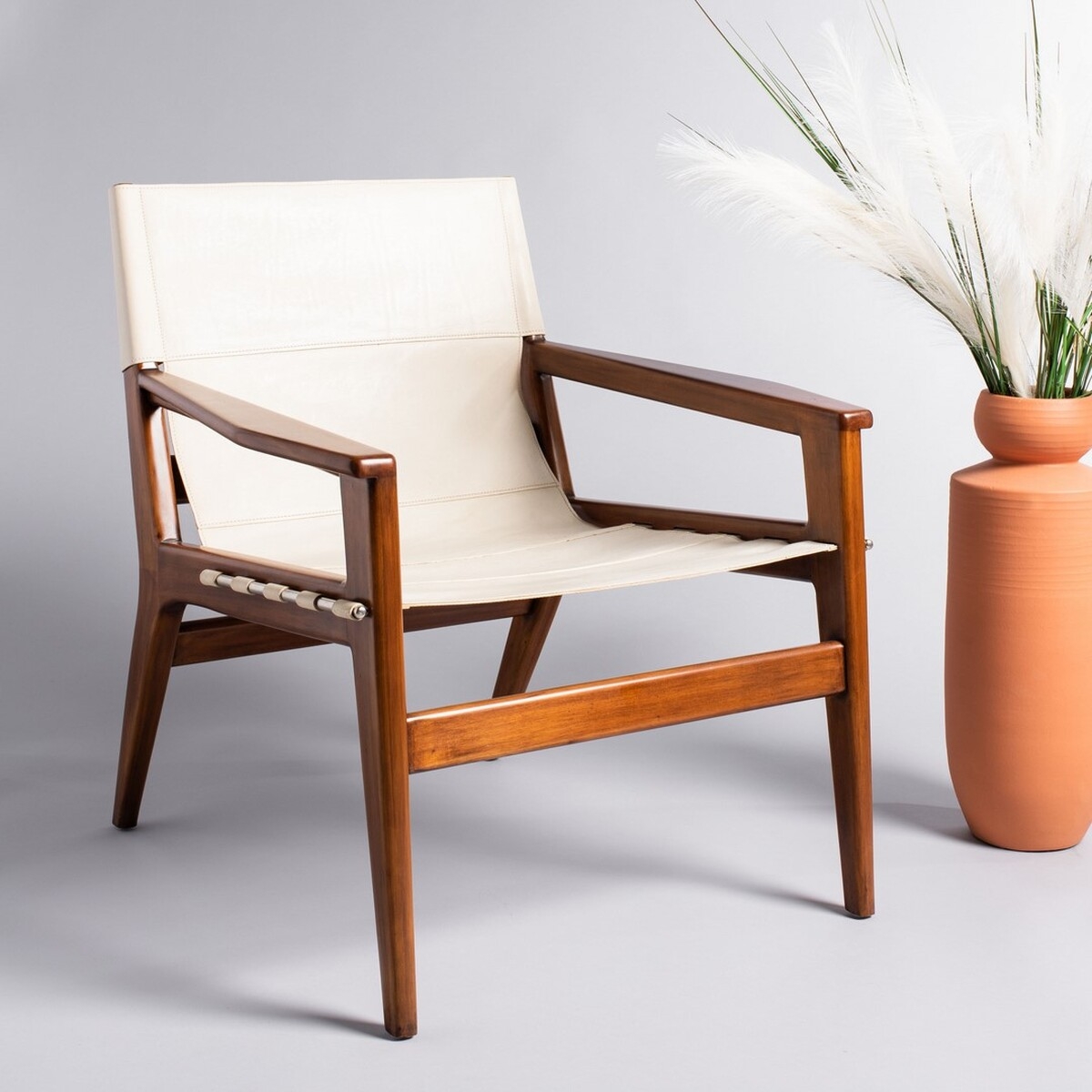 Culkin Leather Sling Chair - White - Safavieh - Image 1