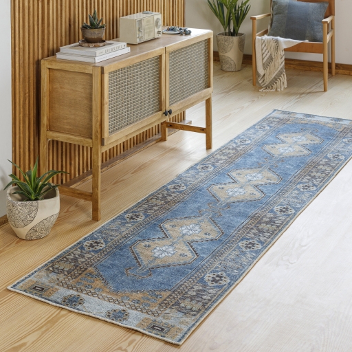 Discontinued - Zola Runner Rug, 2'7" x 7'3", Bright Blue - Image 3
