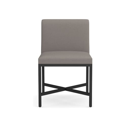 Navarro Dining Side Chair, Standard Chair, Chunky Linen, Fog, Bronze - Image 0