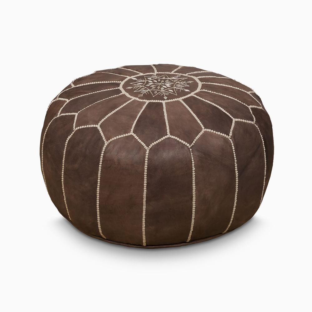 Leather Moroccan Pouf, 20"x14", Musk - Image 0
