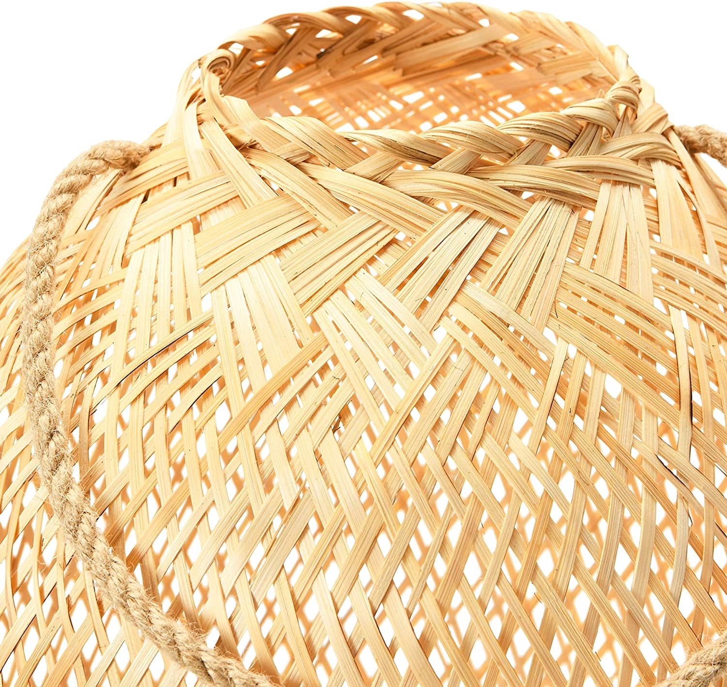 Handwoven Bamboo Lantern with Jute Handle & Glass Insert, Natural, Tall - Image 4