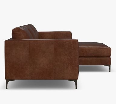 Jake Leather Right Arm Loveseat with Wide Chaise Sectional, Bench Cushion and Brushed Nickel Legs, Down Blend Wrapped Cushions, Vintage Caramel - Image 5