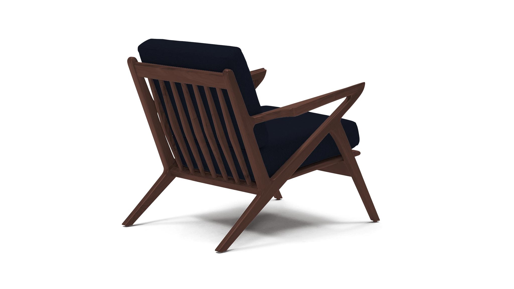 Blue Soto Mid Century Modern Concave Arm Chair - Sunbrella Premier Indigo - Walnut - Image 3