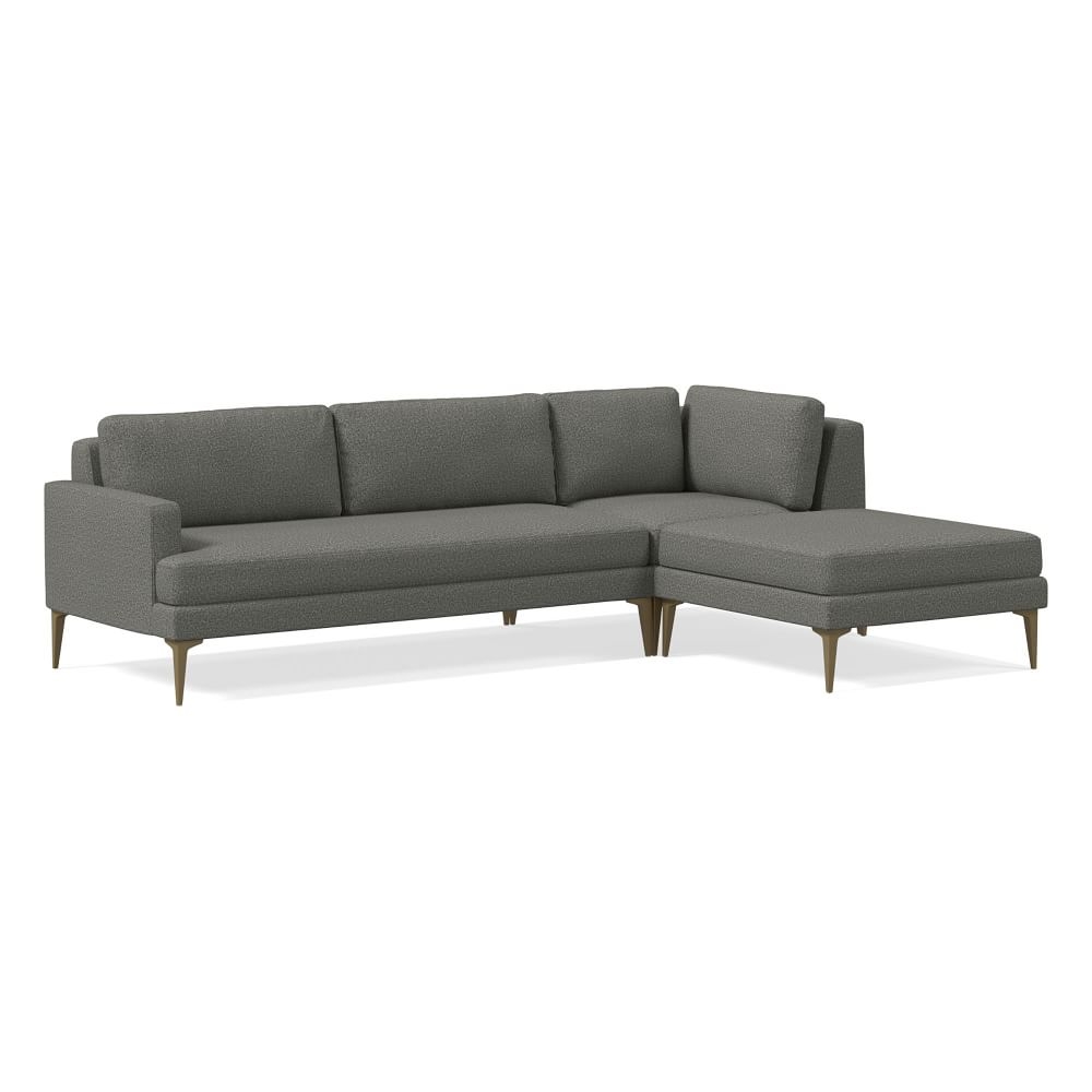 Andes Petite Sectional Set 41: Left Arm 2.5 Seater Sofa, Corner, Ottoman, Poly, Performance Twill, Slate, Blackened Brass - Image 0