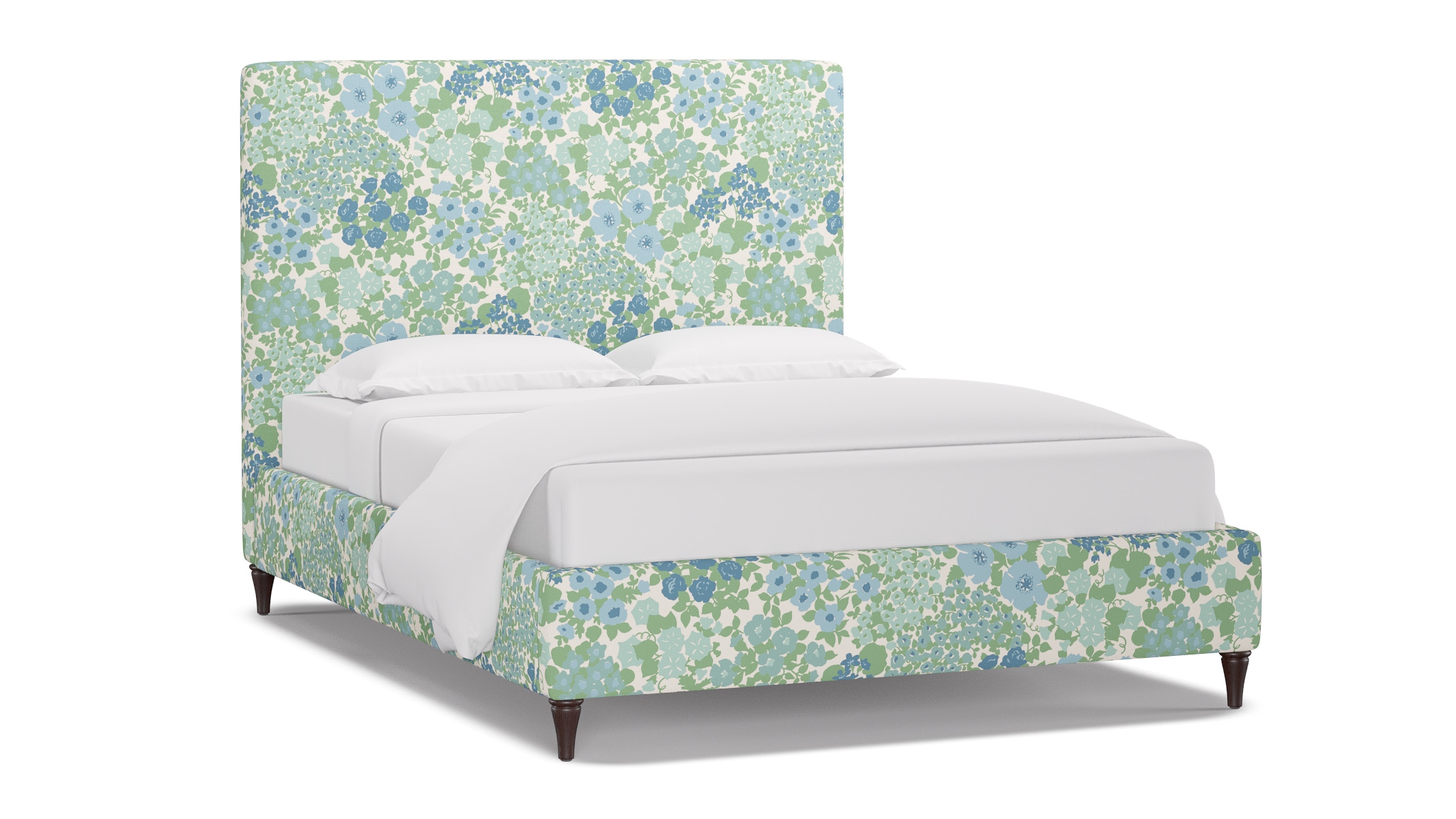Classic Bed, Mist Million Flowers, Espresso Decorative Tapered Leg, Queen - Image 1