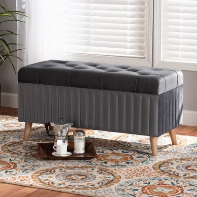 Avihai Modern And Contemporary Grey Velvet Fabric Upholstered And Walnut Brown Finished Wood Storage Ottoman - Image 0
