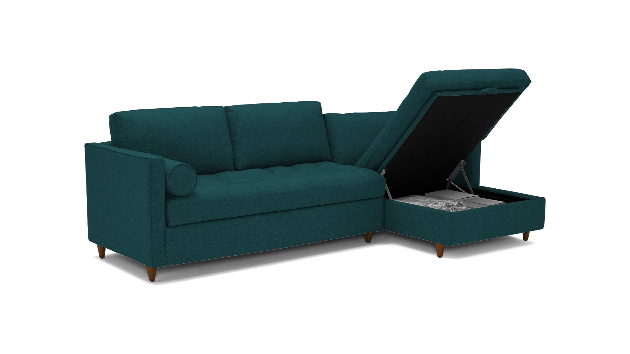 Blue Briar Mid Century Modern Sectional with Storage - Royale Peacock - Mocha - Left - Image 2