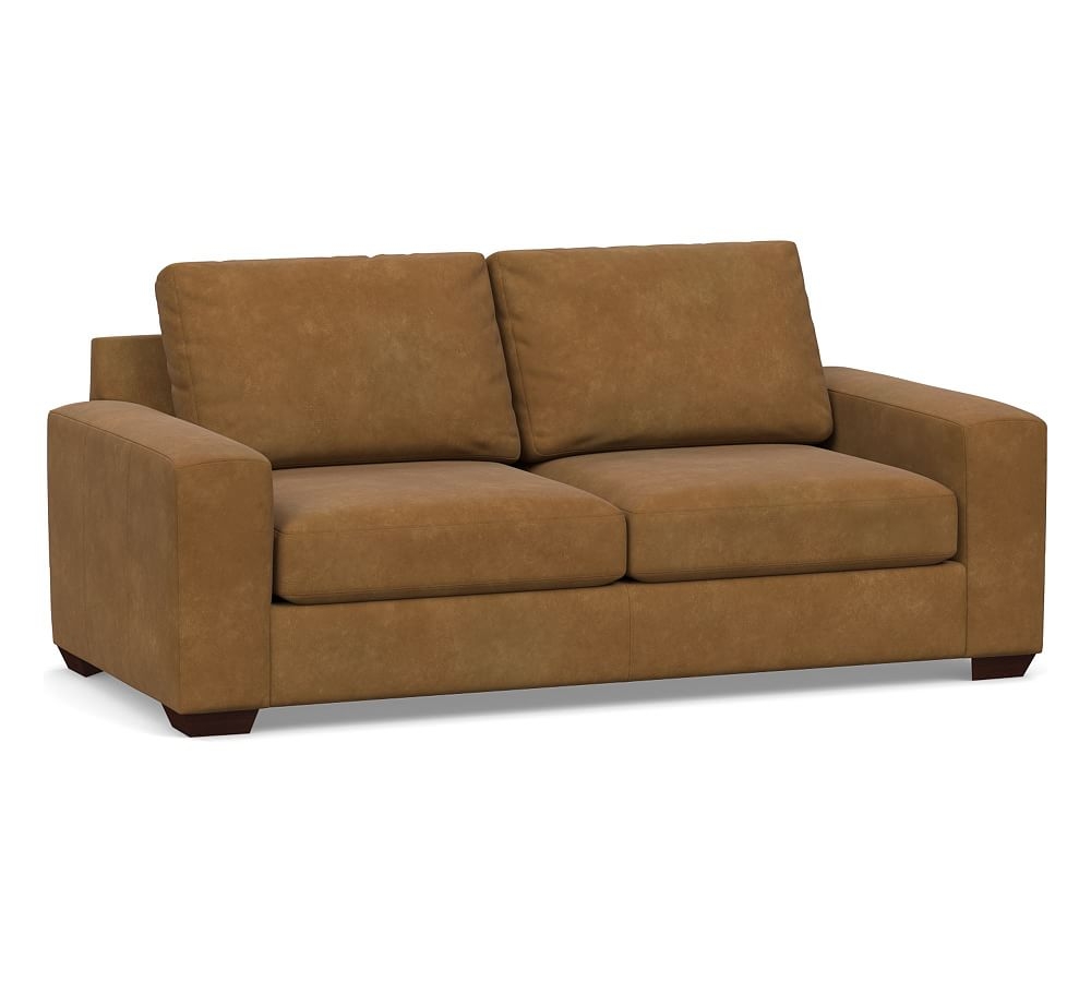 Big Sur Square Arm Leather Sofa 82", Down Blend Wrapped Cushions, Nubuck Camel - Image 0