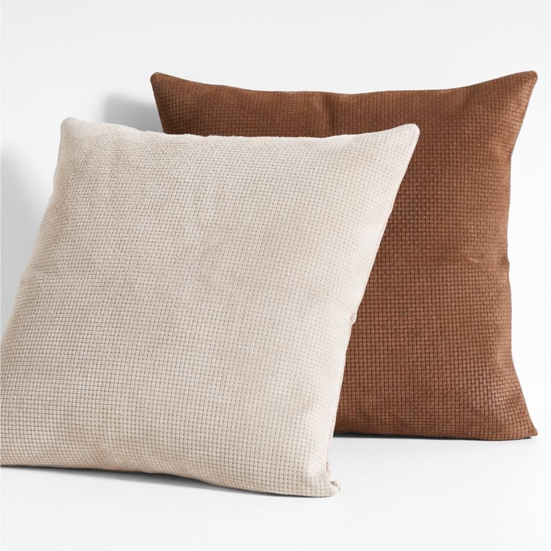 Jackson Taupe Basketweave Leather 23x23 Throw Pillow with Feather Insert - Image 2