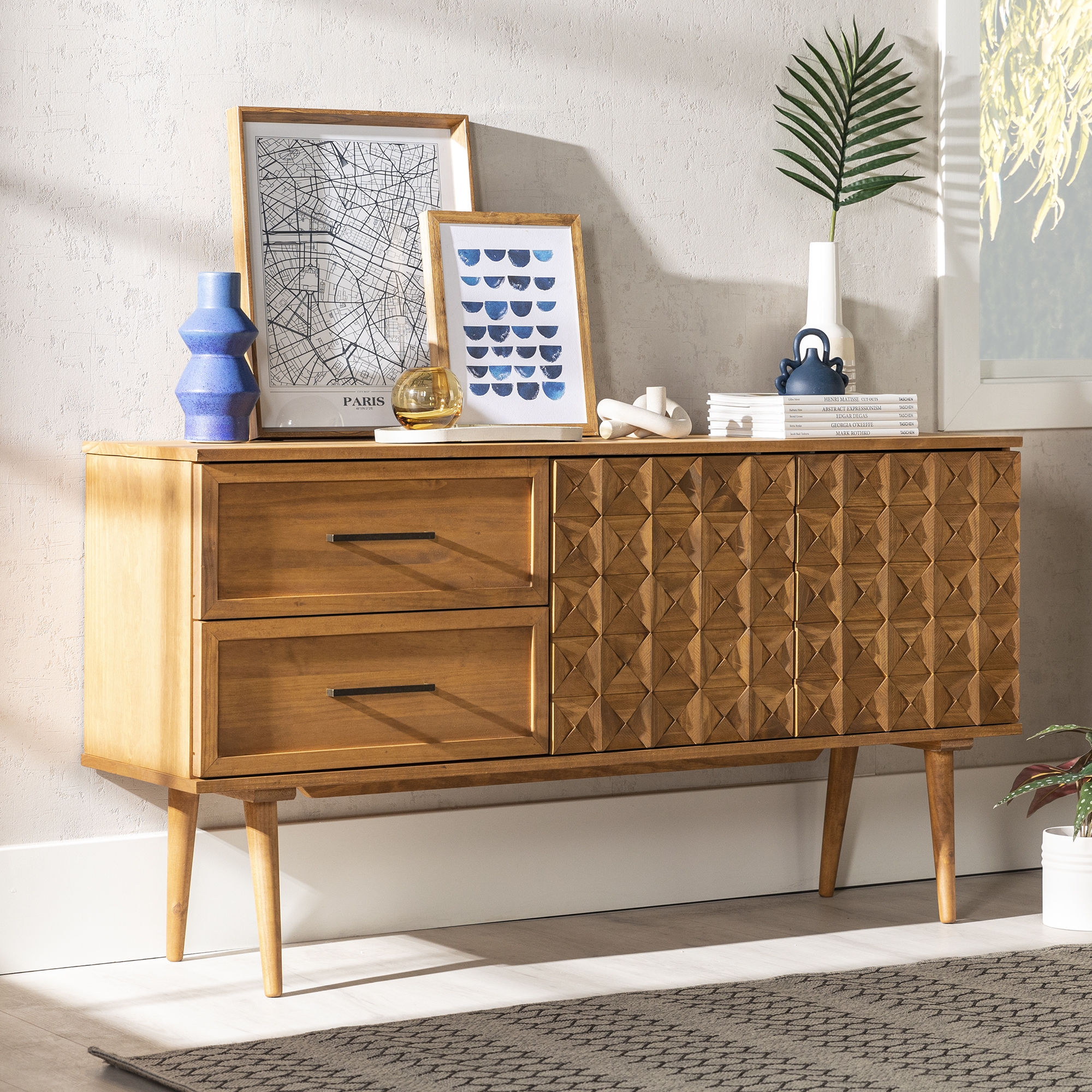 Tessa 58" Solid Wood 2-Drawer Prism Sideboard - Caramel - Image 5