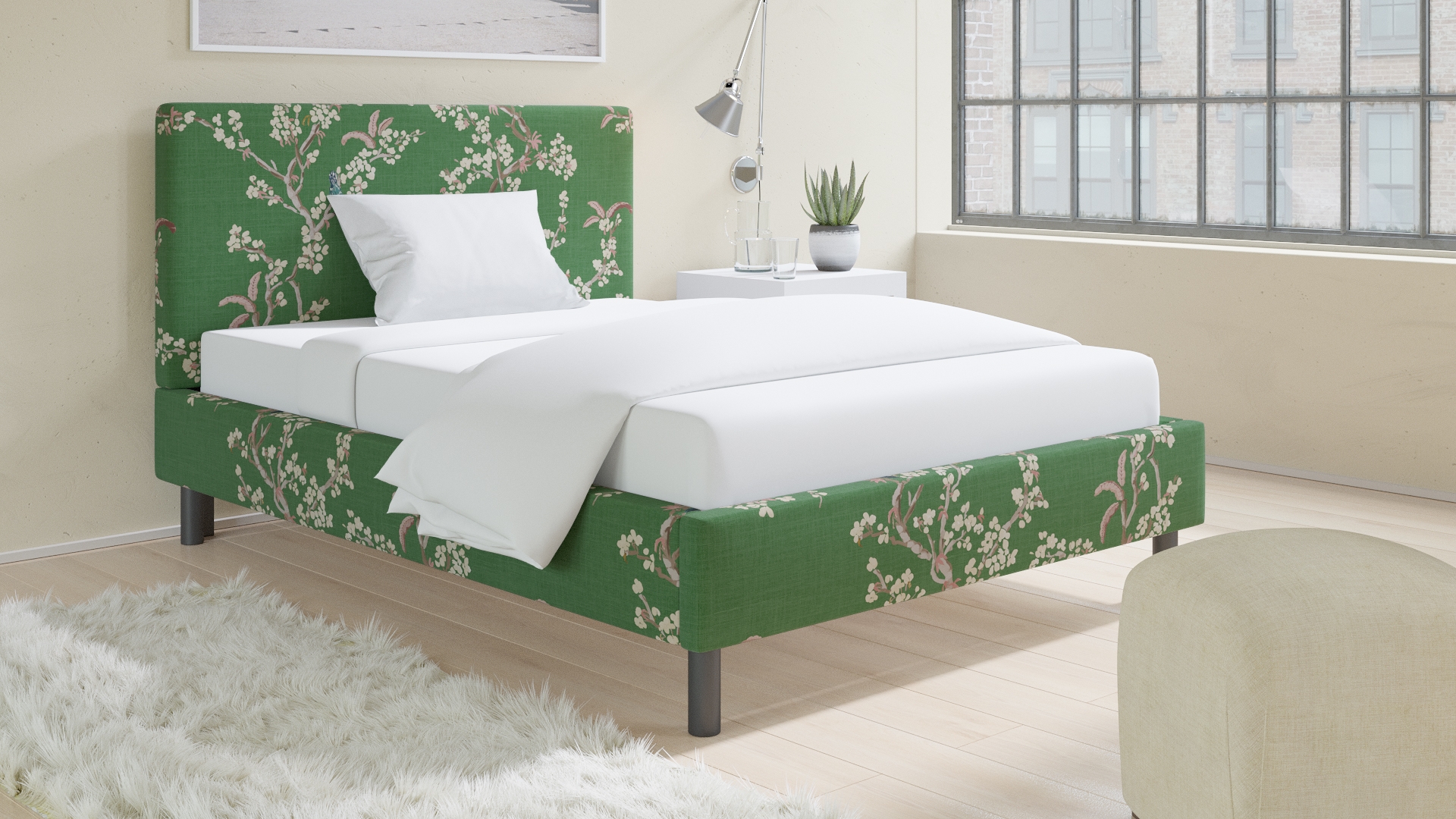 Tailored Platform Bed, Jade Cherry Blossom, Full - Image 2