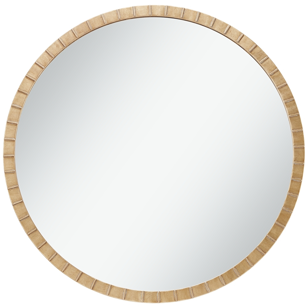 Gracia Gold Leaf Post 34" Round Metal Framed Wall Mirror - Style # 87X74 - Image 0