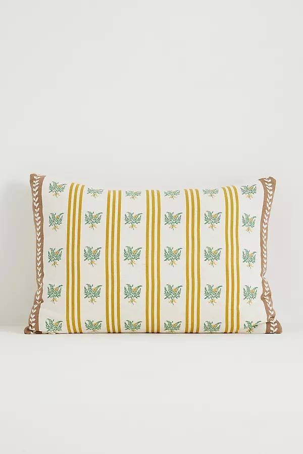 Tess Cotton Screen Printed Floral Striped Pillow - Image 0