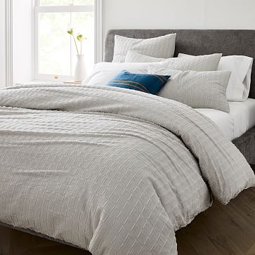 Clipped Jacquard Squares Duvet, Full/Queen, Frost Gray - Image 0