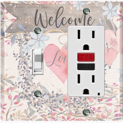 Metal Light Switch Plate Outlet Cover (Welcome Flower Love Heart - (L) Single Toggle / (R) Single Rocker) - Image 0