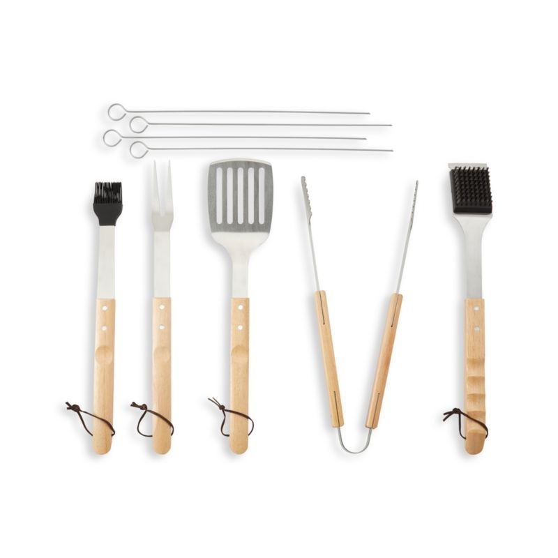Wood-Handled 9-Piece Barbecue Tool Set - Image 2