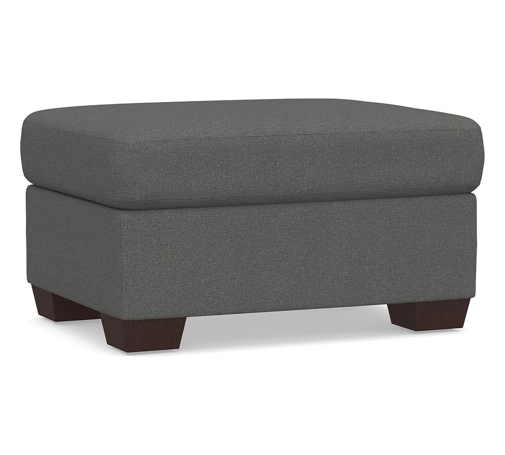 York Roll Arm Upholstered Ottoman, Polyester Wrapped Cushions, Park Weave Charcoal - Image 0