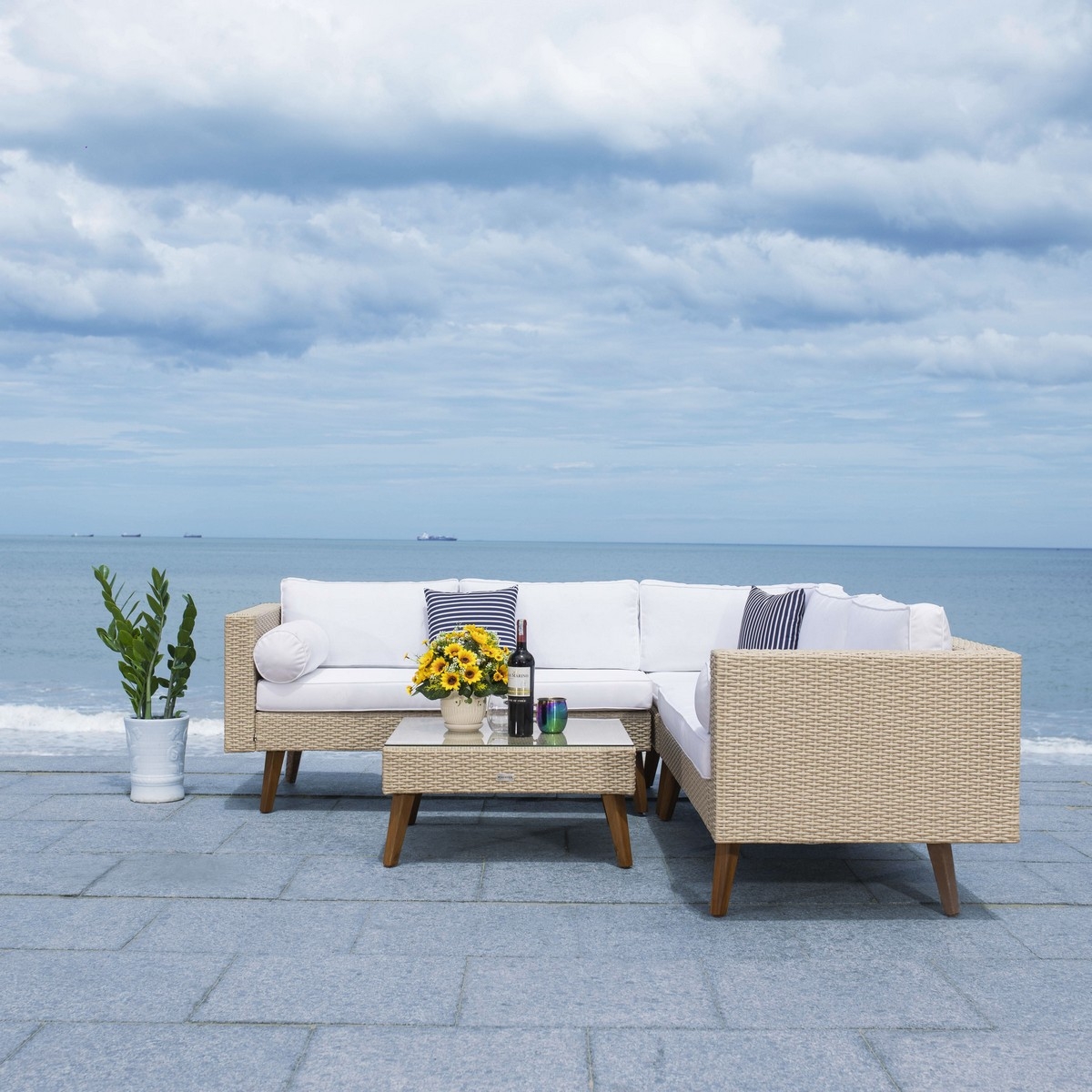 Analon Outdoor Sectional - Beige/White - Safavieh - Image 7