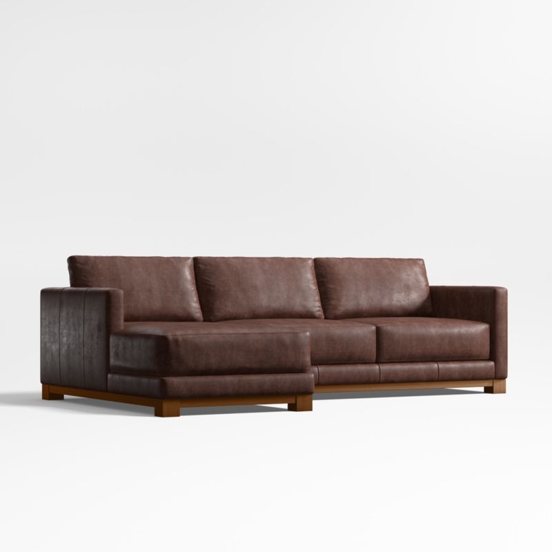 Gather Wood Base 2-Piece Leather Sectional Sofa with Chaise Lounge - Image 2