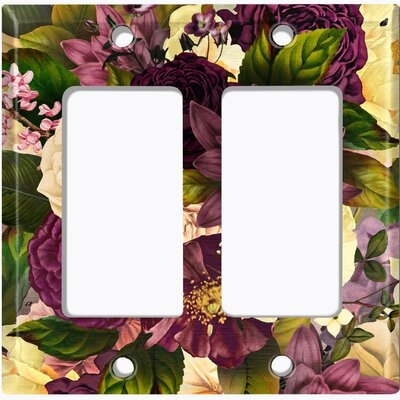 Metal Light Switch Plate Outlet Cover (Flower Purple White Rose 4 - Double Rocker) - Image 0
