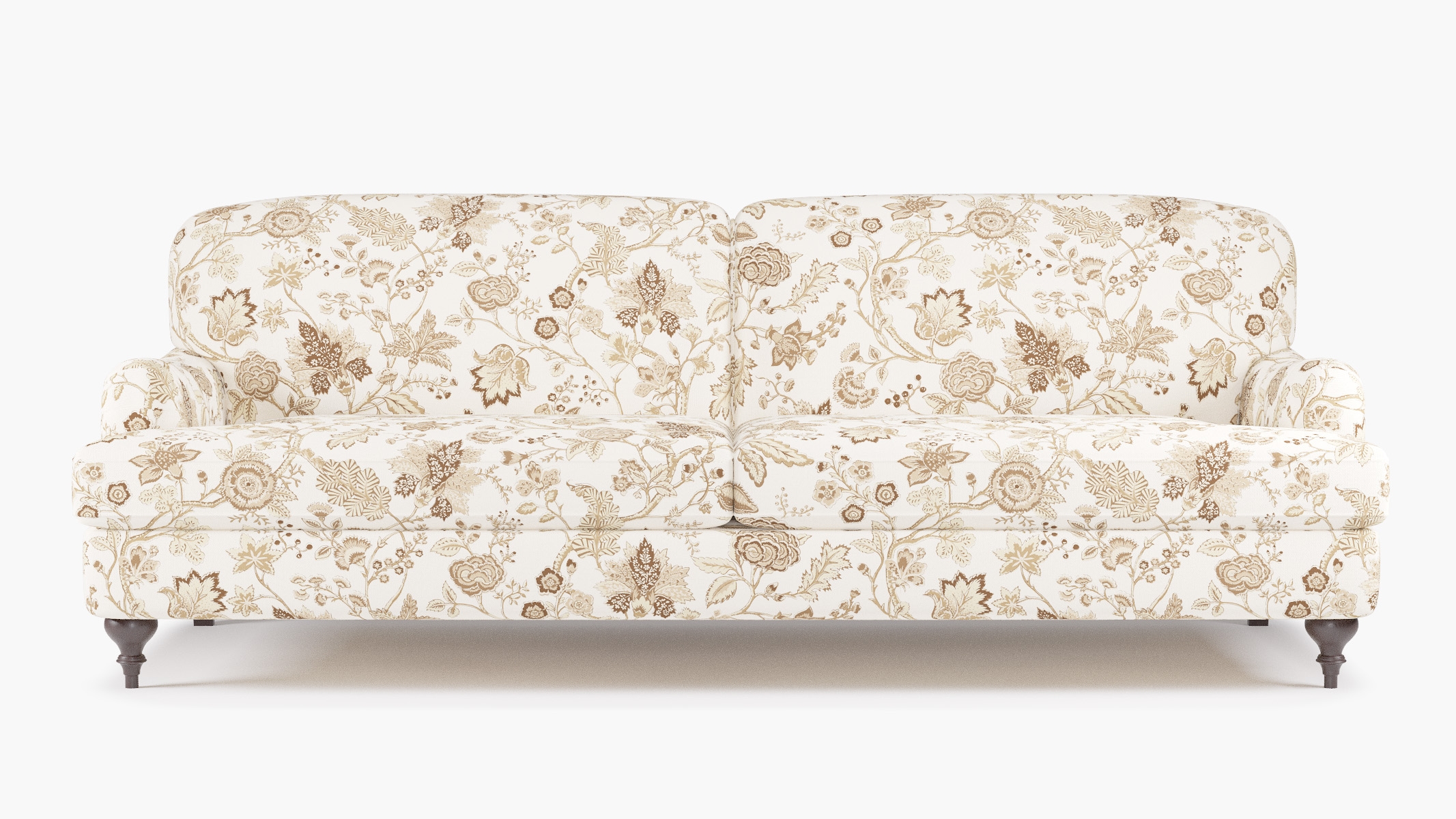 English Roll Arm Sofa, Tawny La Vendee, Espresso Turned Wood Leg - Image 0