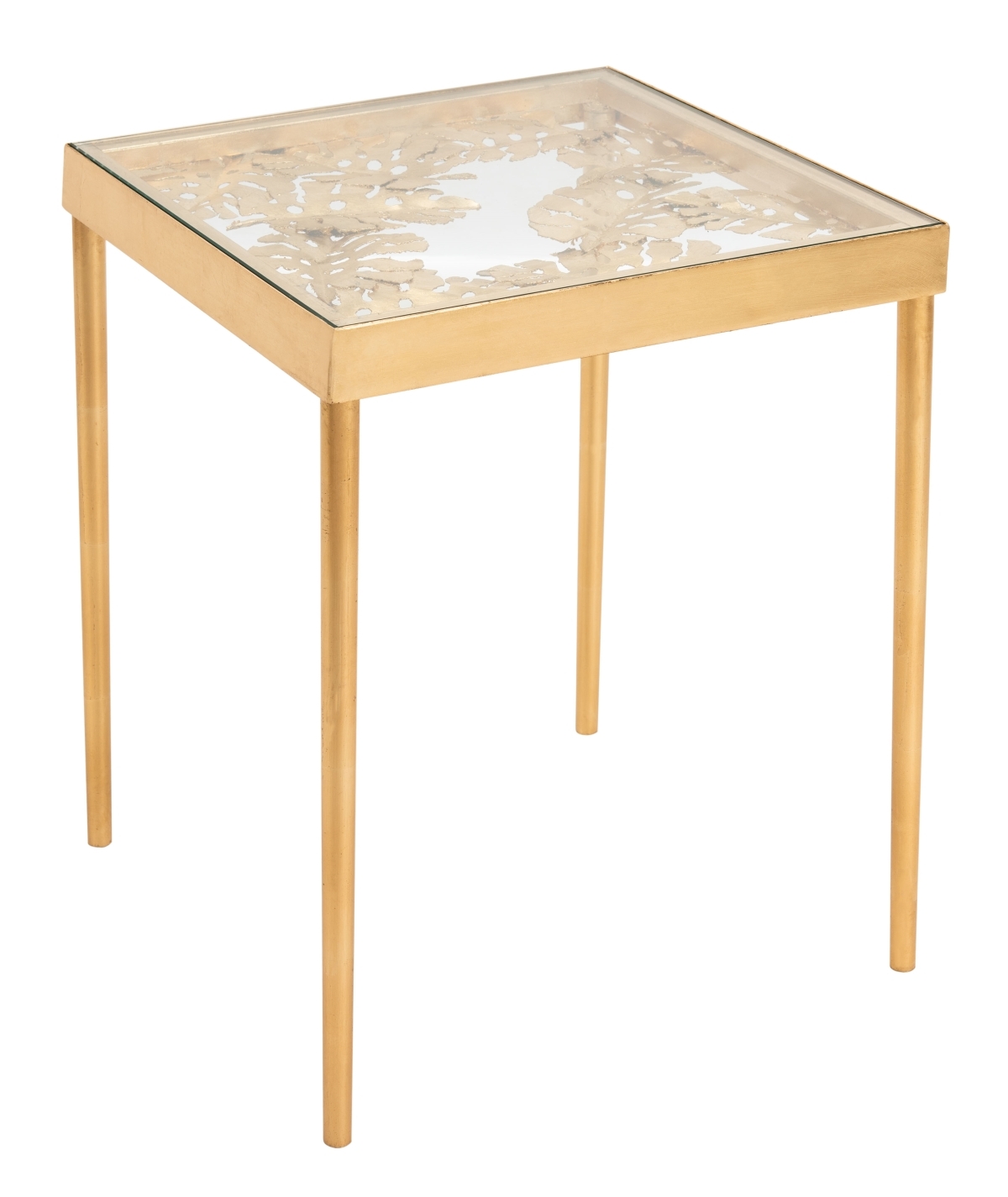 Leilani Palm Leaf Side Table - Gold / Glass - Safavieh - Image 4