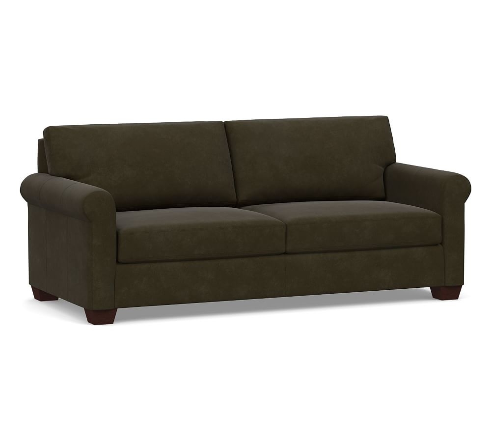 York Roll Arm Leather Sofa 83", Polyester Wrapped Cushions, Aviator Blackwood - Image 0