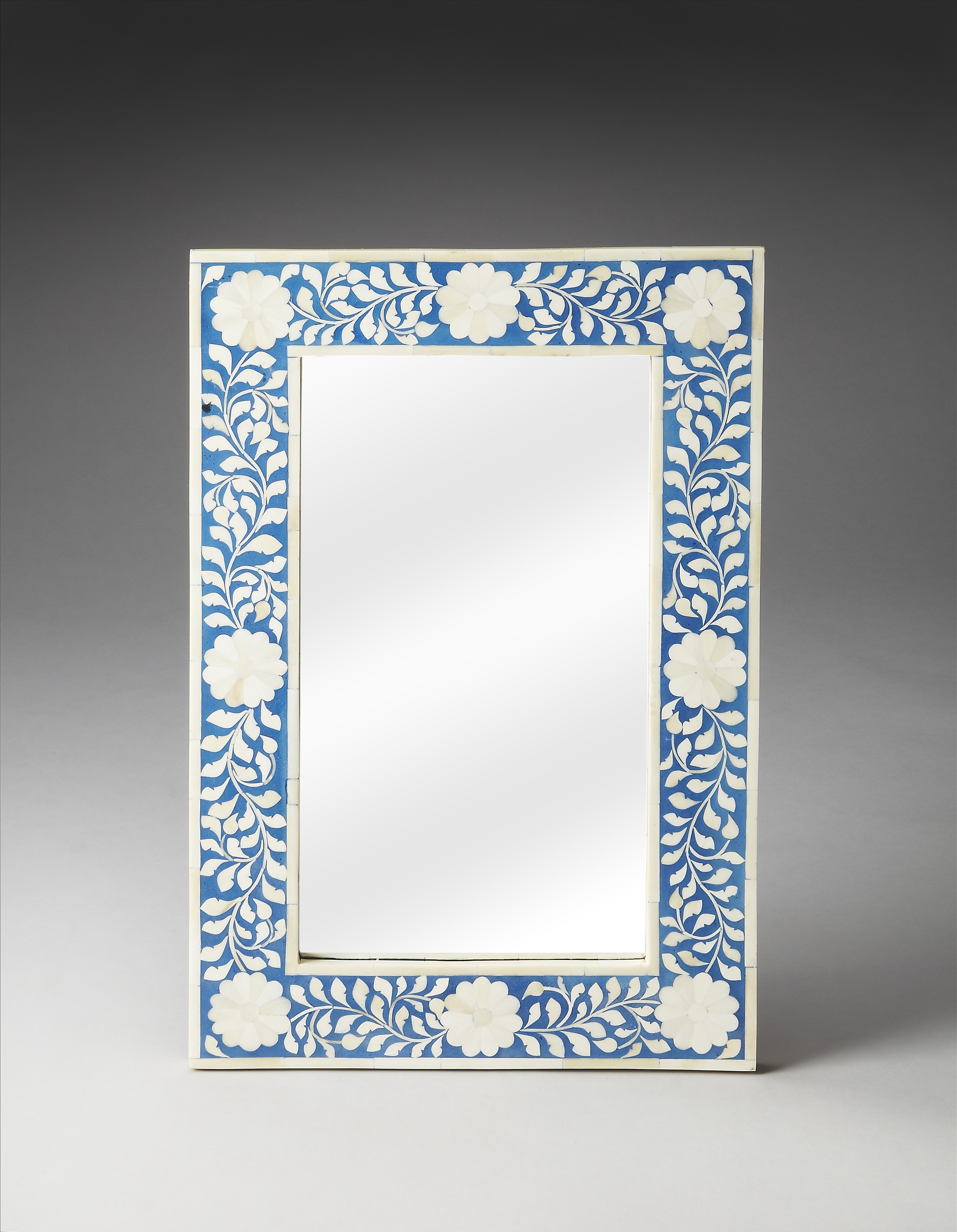 Vivienne Blue and White Bone Wall Mirror - Image 1