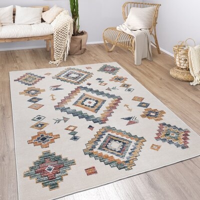Modern Rug Ethnic Design With Colorful Boho Pattern In Cream - Image 0