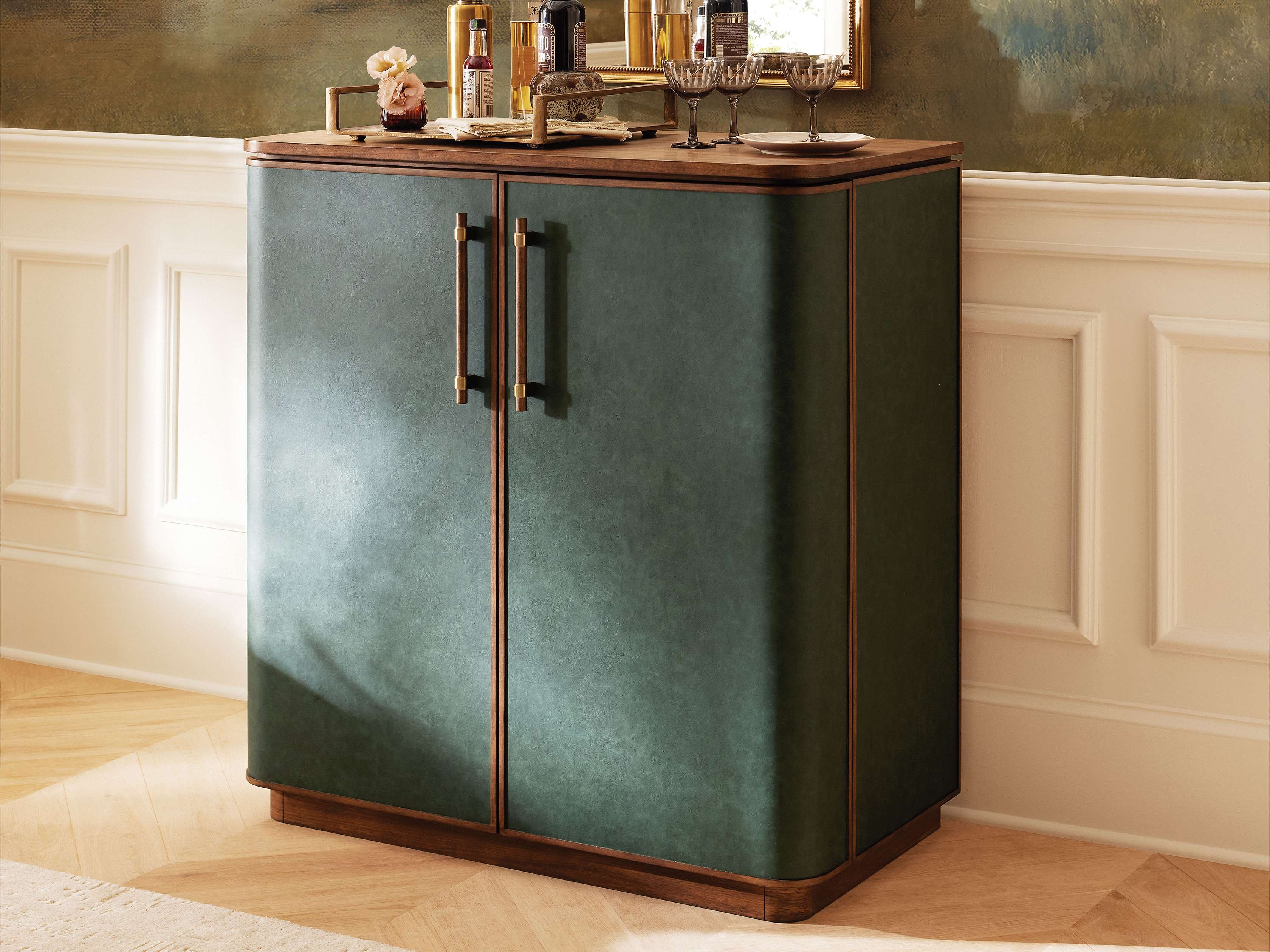 Grant Bar in Leather Green  Walnut & Forest - Image 0