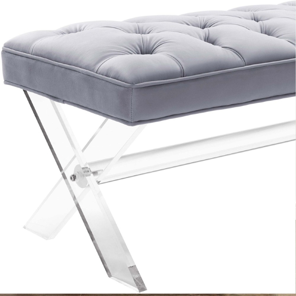 Claire Modern Classic Grey Velvet Upholstered Acrylic Bench - Image 3