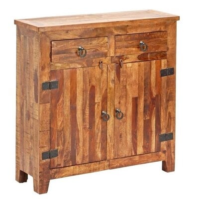 40 Inch Reclaimed Mango Wood Slim Cabinet With 2 Doors And 2 Drawers - Image 0