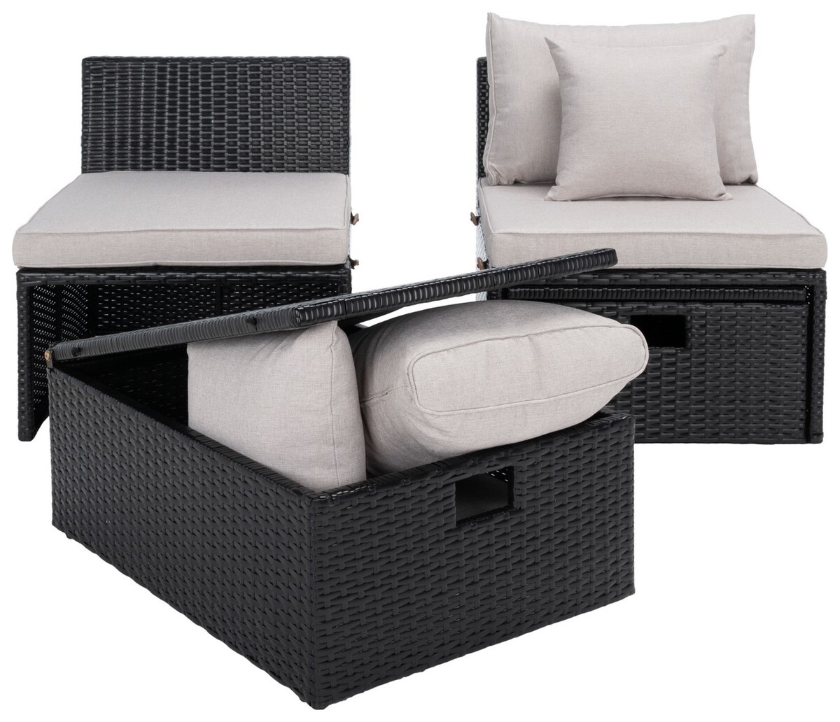 Pramla Outdoor Sette With Otto - Black/Light Grey - Safavieh - Image 5