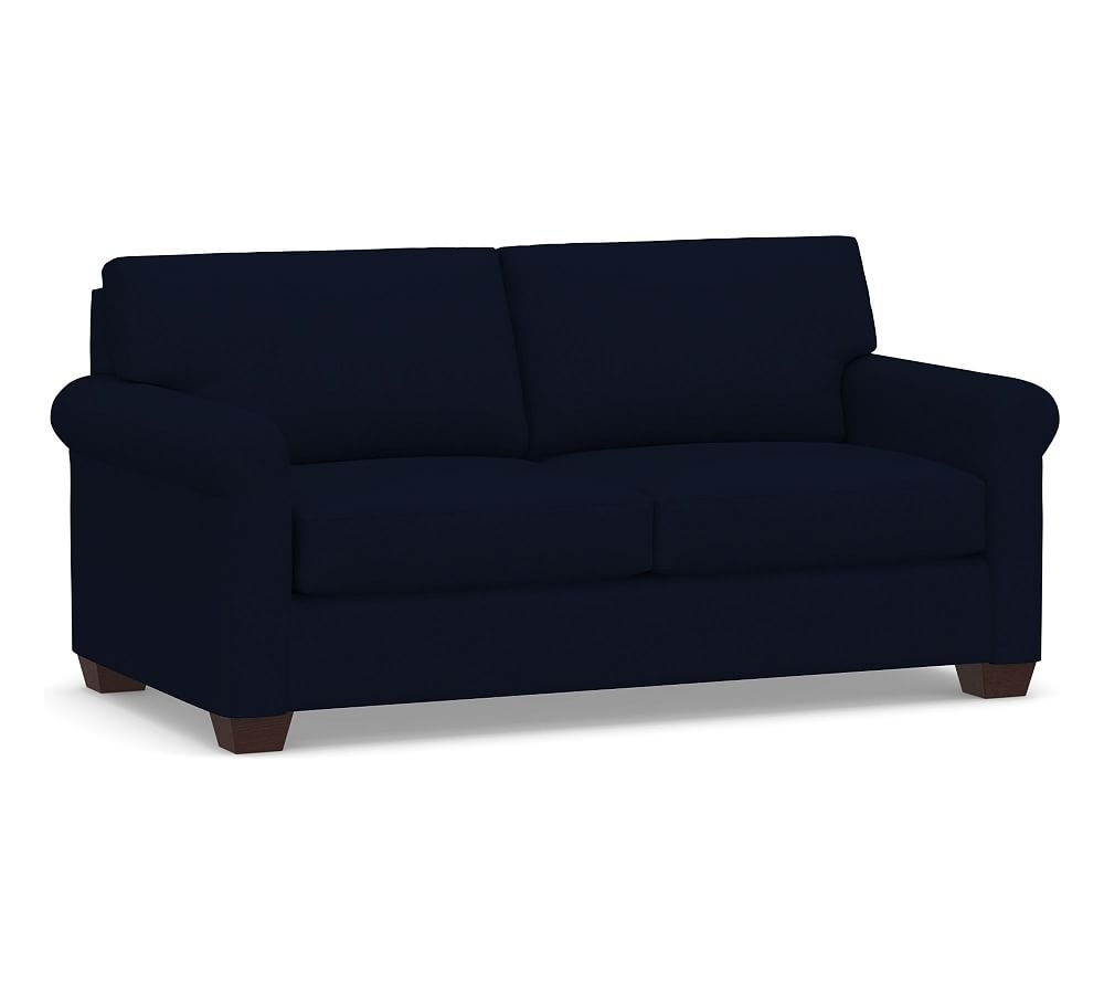 York Roll Arm Upholstered Loveseat 72.5", Down Blend Wrapped Cushions, Performance Everydaylinen(TM) Navy - Image 0